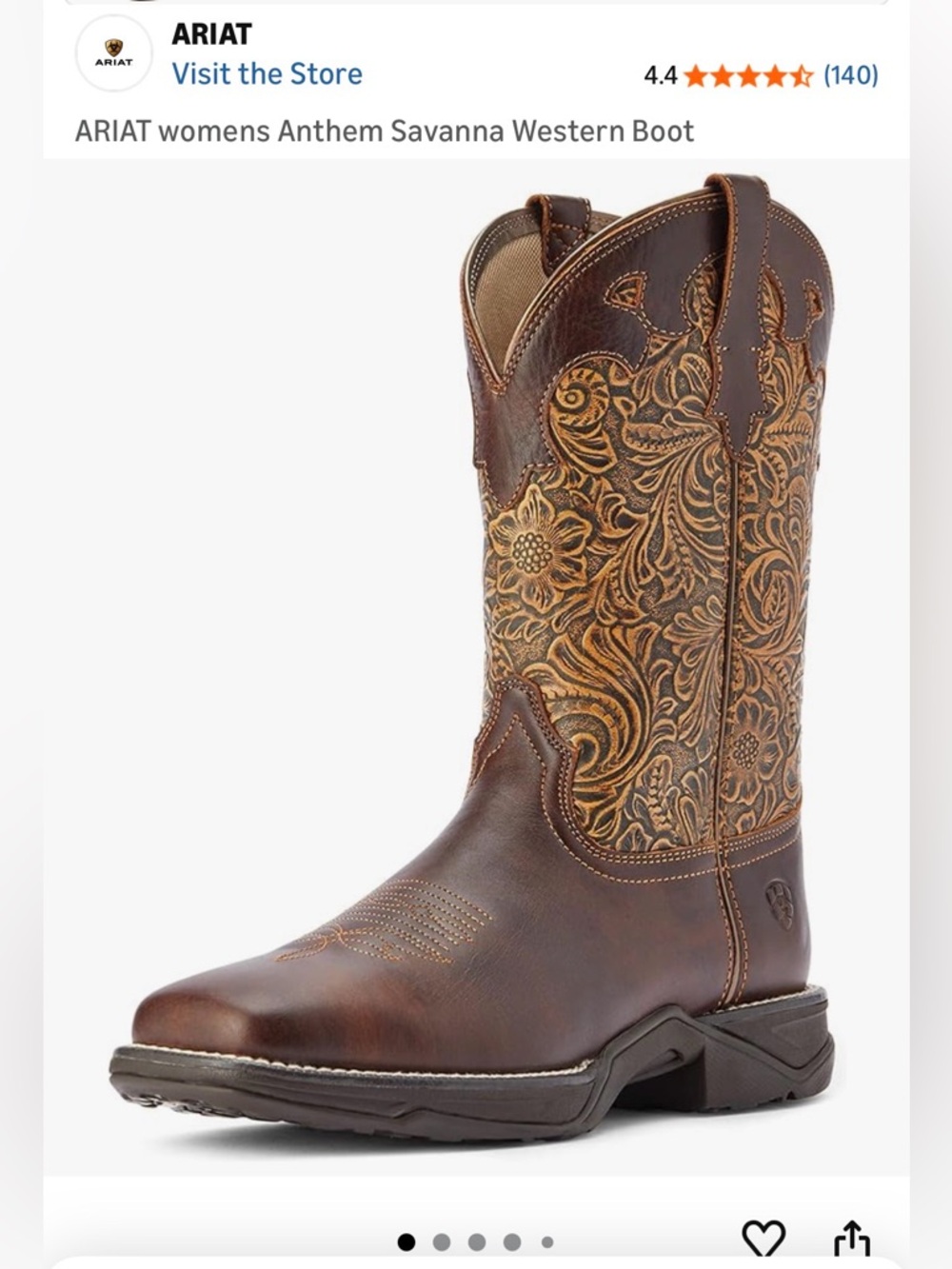 Ariat Woman’s Anthem Savanna Clay Brown Floral-Embossed Western Boot